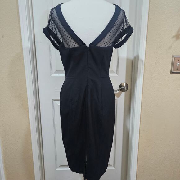 White House Black Market Black Mesh Yoke Sheath Dress Size 6 - Picture 2 of 7